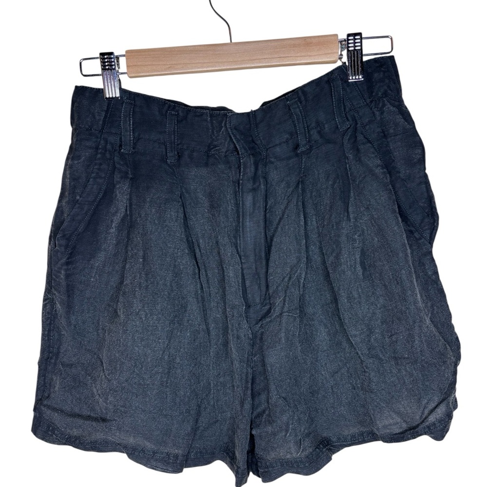 Free People Black Linen Blend Shorts Size 8 NWT High Waisted Pleated Short